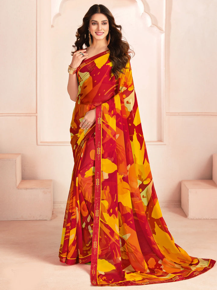 Amazing Multi-Color Digital Printed Georgette Daily Wear Saree - Zeel Clothing