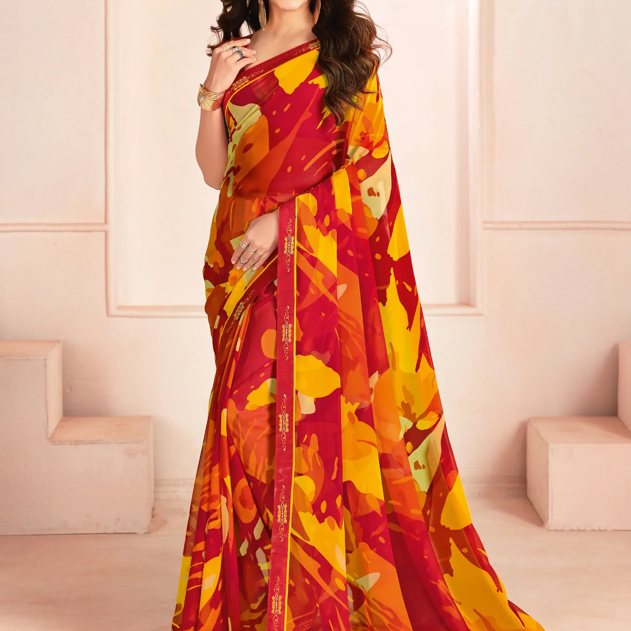 Amazing Multi-Color Digital Printed Georgette Daily Wear Saree - Zeel Clothing