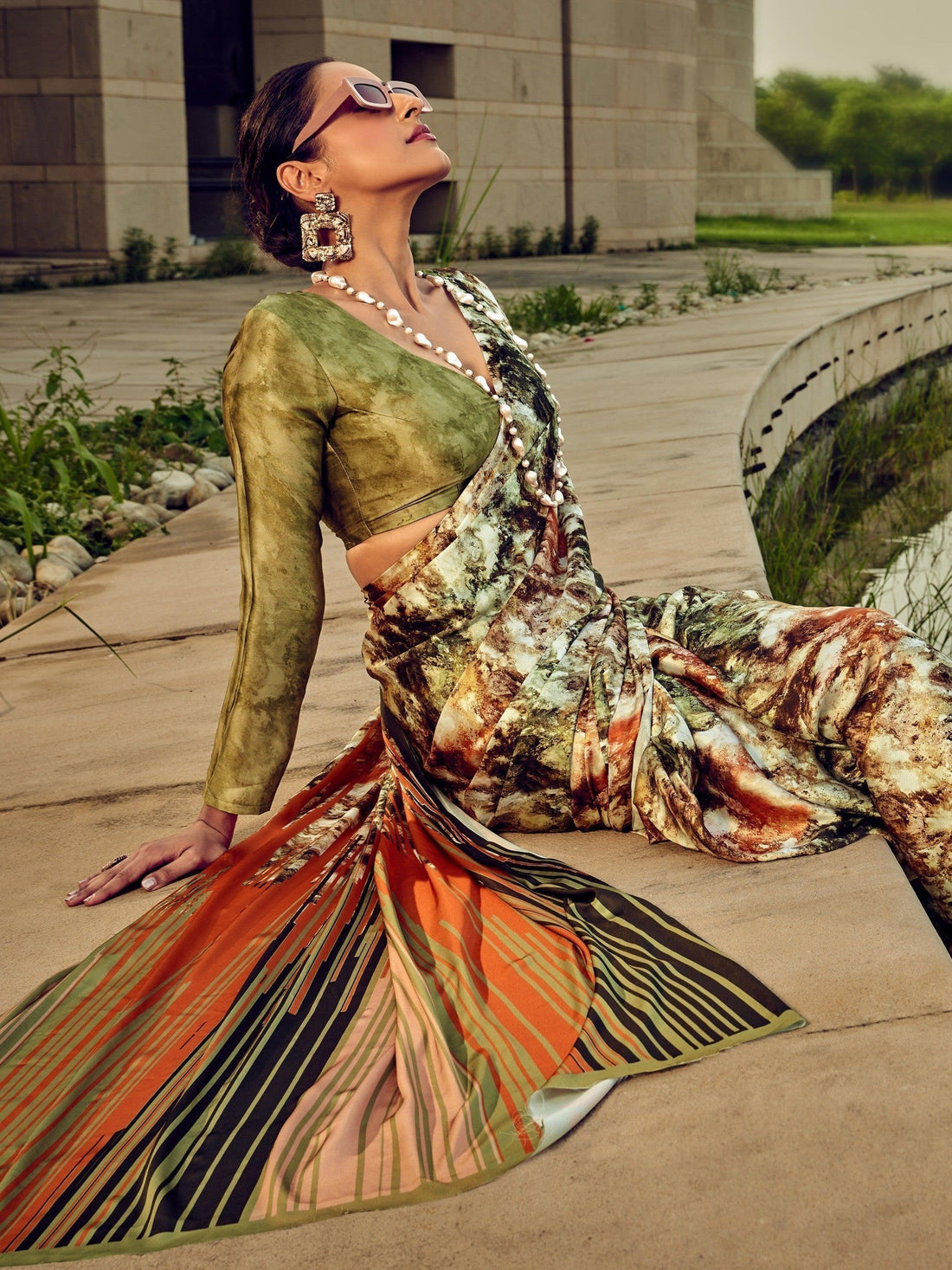 Amazing Multi-Color Digital Printed Satin Saree With Blouse