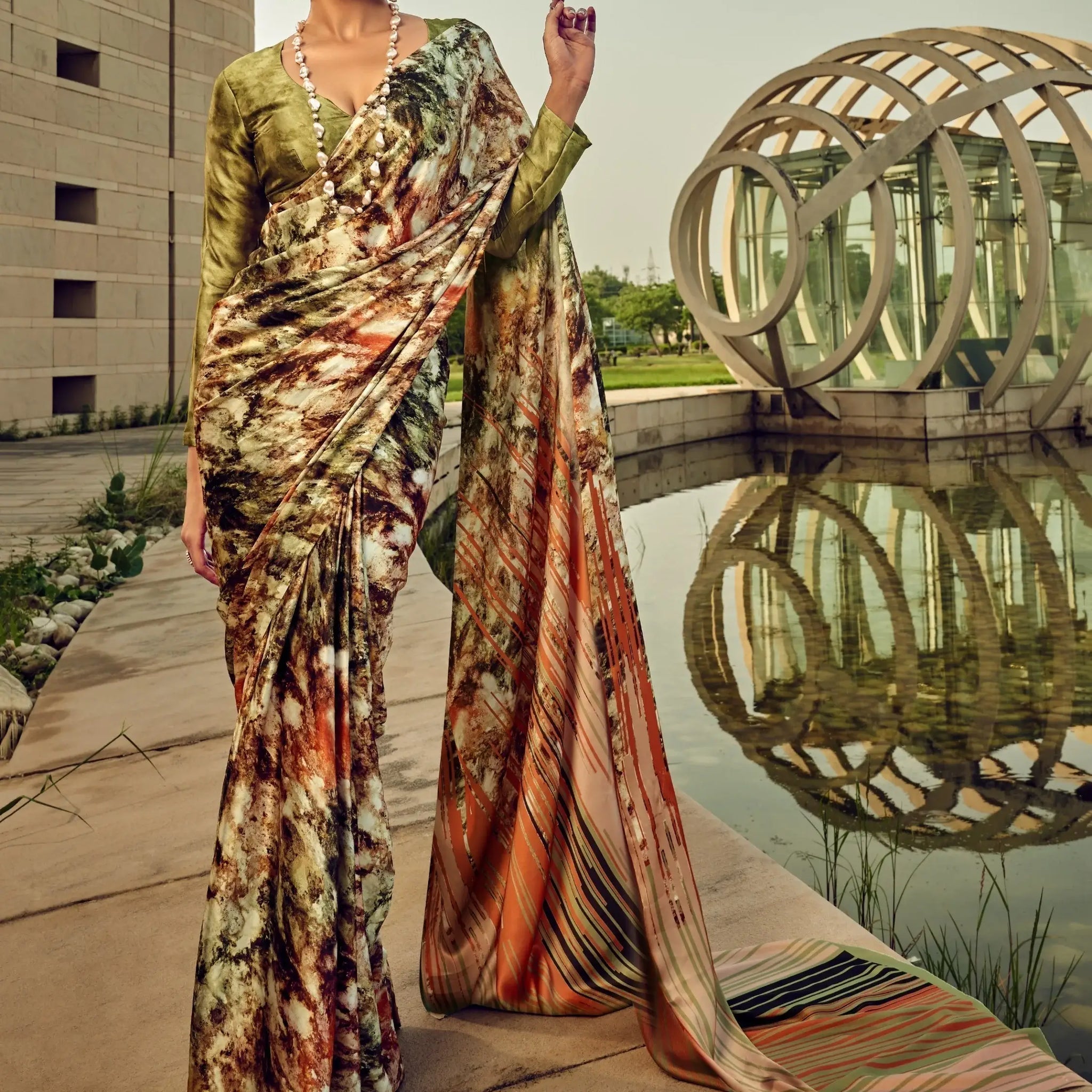 Amazing Multi-Color Digital Printed Satin Saree With Blouse - Zeel Clothing