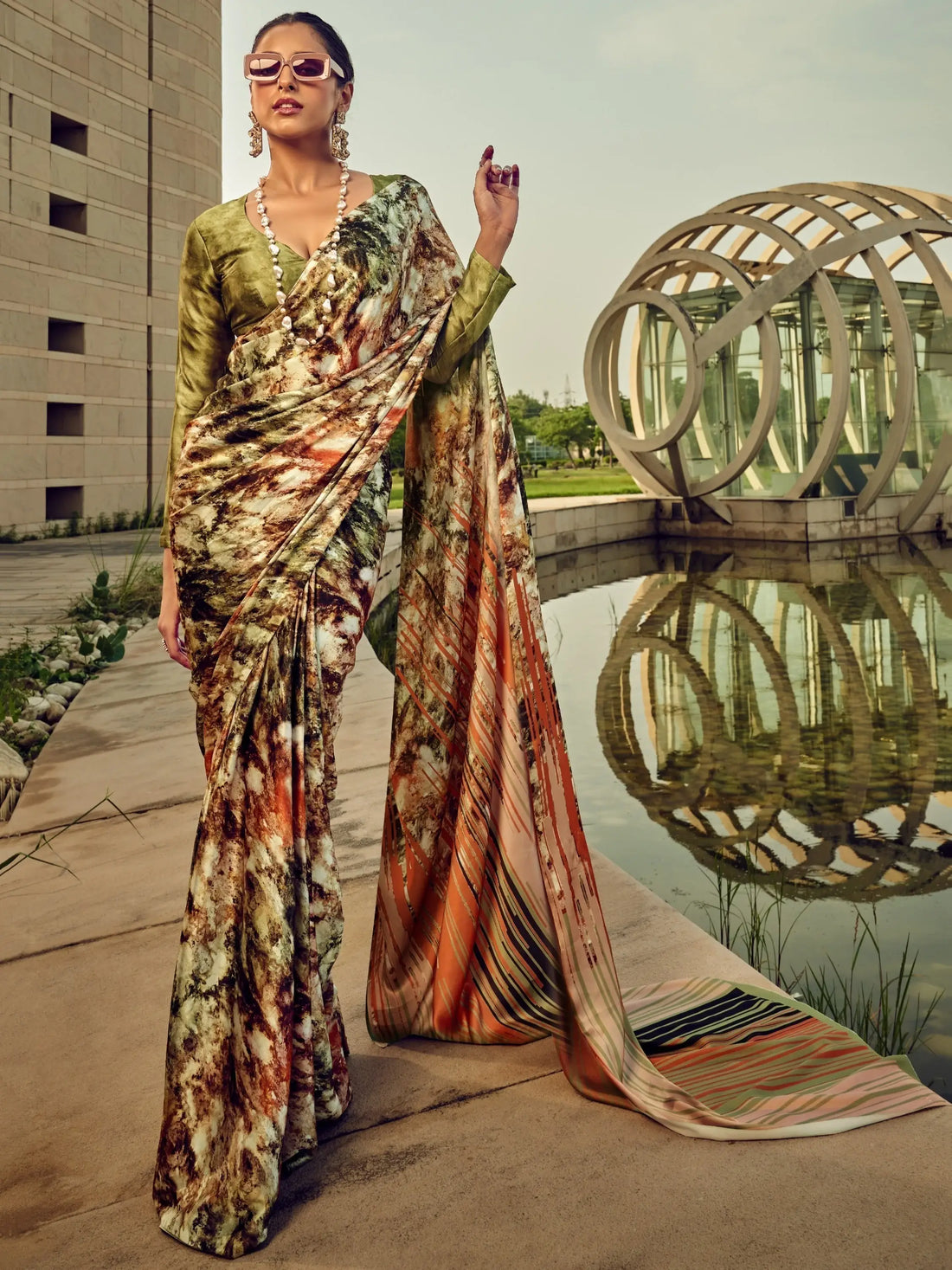 Amazing Multi-Color Digital Printed Satin Saree With Blouse - Zeel Clothing