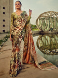 Amazing Multi-Color Digital Printed Satin Saree With Blouse - Zeel Clothing