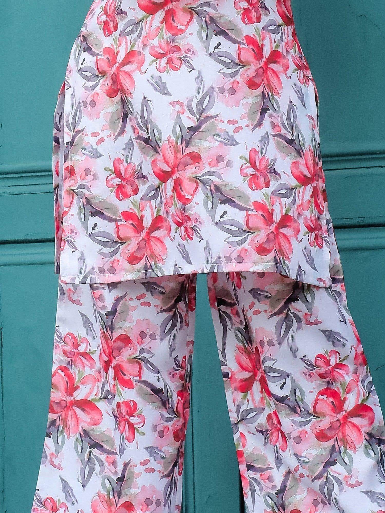 Amazing Multi-Color Floral Printed Cotton Top Palazzo Co-Ord Set - Zeel Clothing