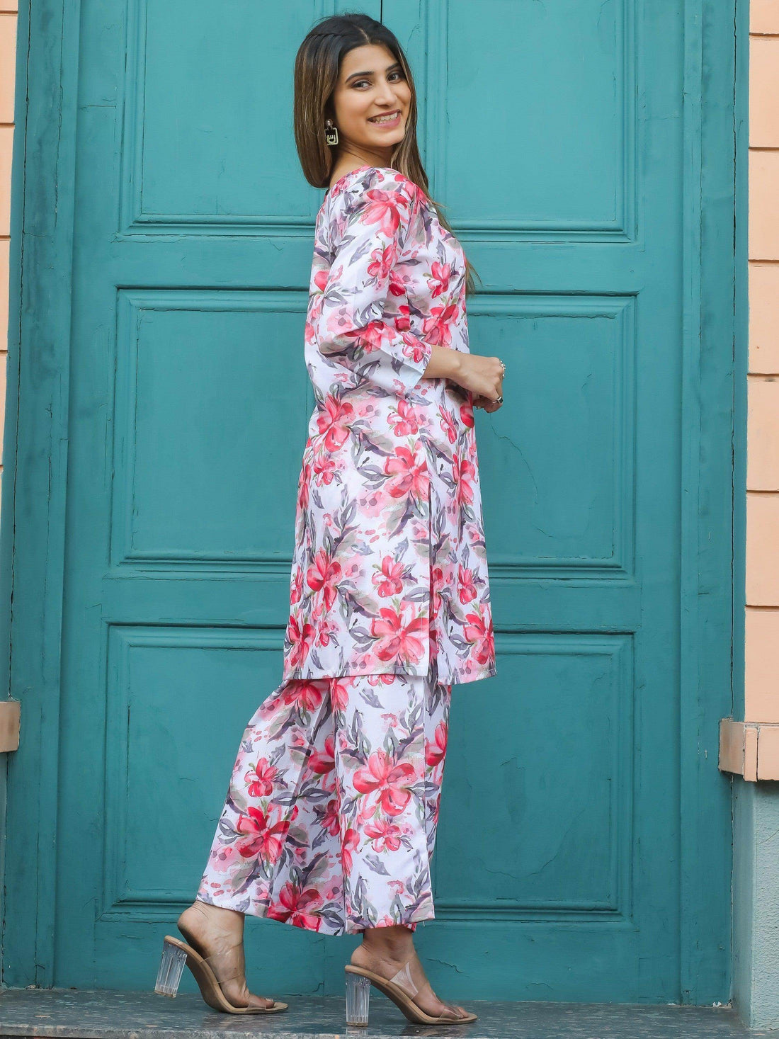 Amazing Multi-Color Floral Printed Cotton Top Palazzo Co-Ord Set - Zeel Clothing