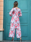 Amazing Multi-Color Floral Printed Cotton Top Palazzo Co-Ord Set - Zeel Clothing