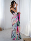 Amazing Multi-Color Printed Chinon Casual Wear Saree With Blouse - Zeel Clothing
