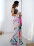Amazing Multi-Color Printed Chinon Casual Wear Saree With Blouse - Zeel Clothing