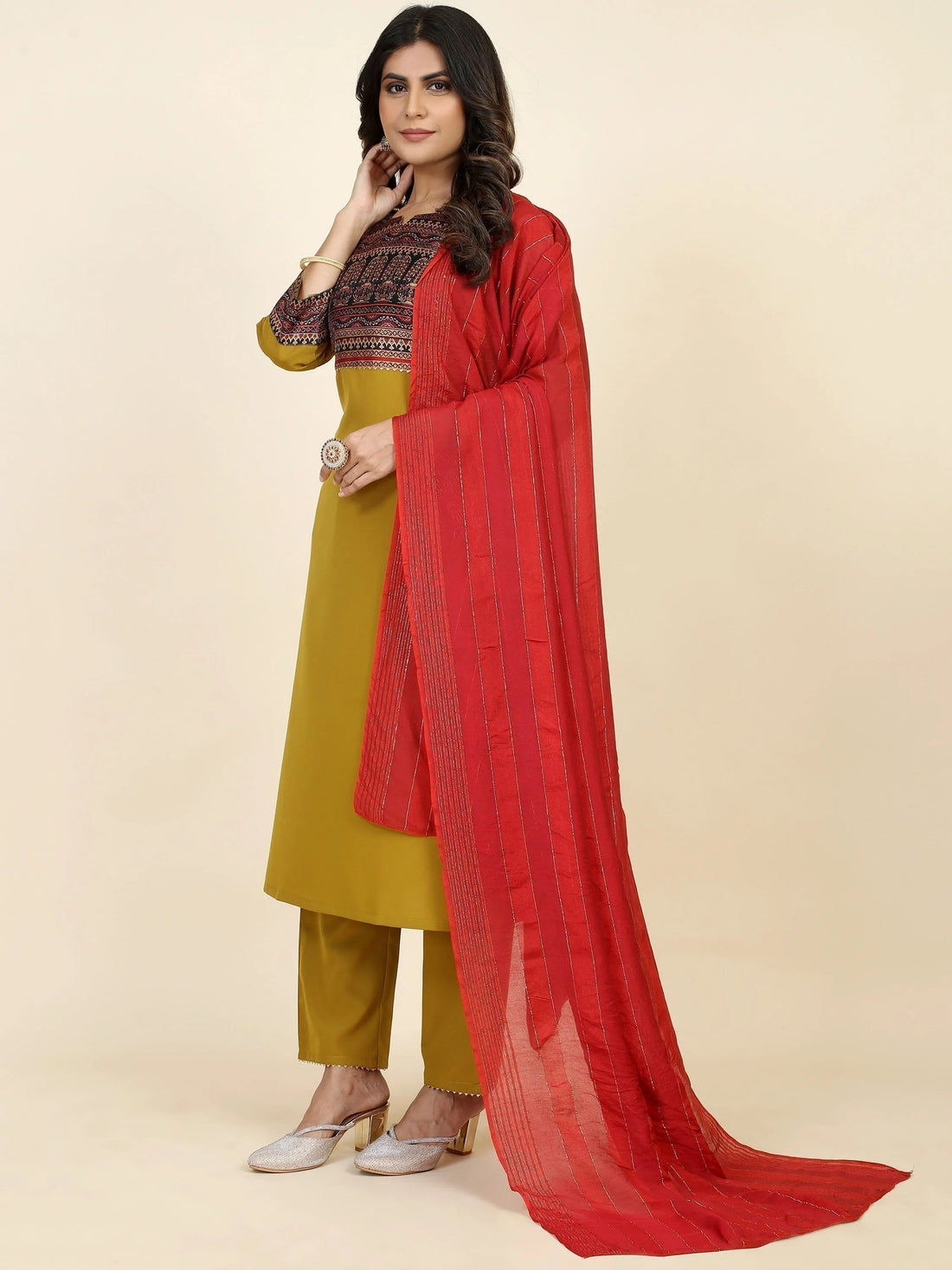 Amazing Mustard Yellow Digital Printed Crepe Pant Suit With Dupatta