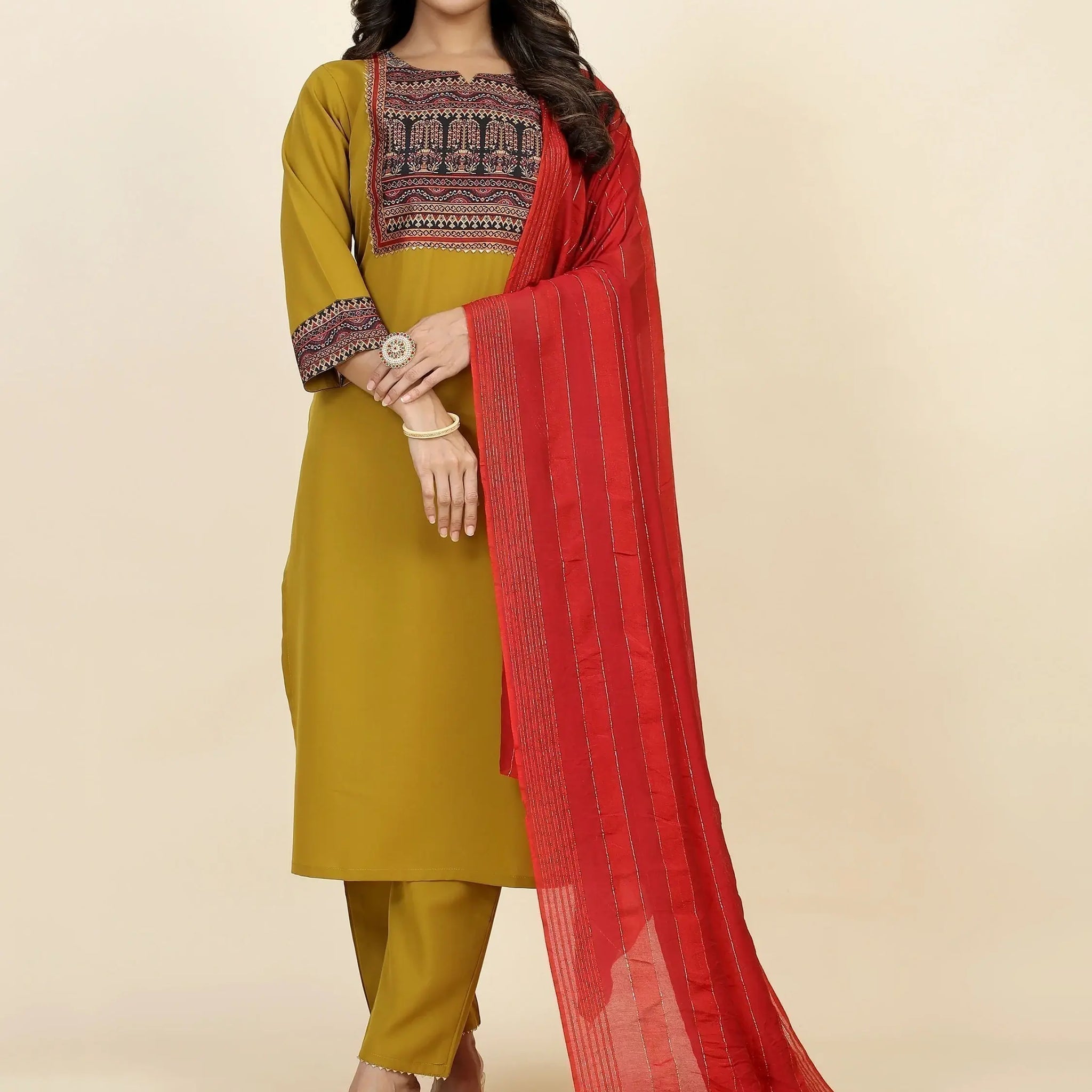 Amazing Mustard Yellow Digital Printed Crepe Pant Suit With Dupatta - Zeel Clothing