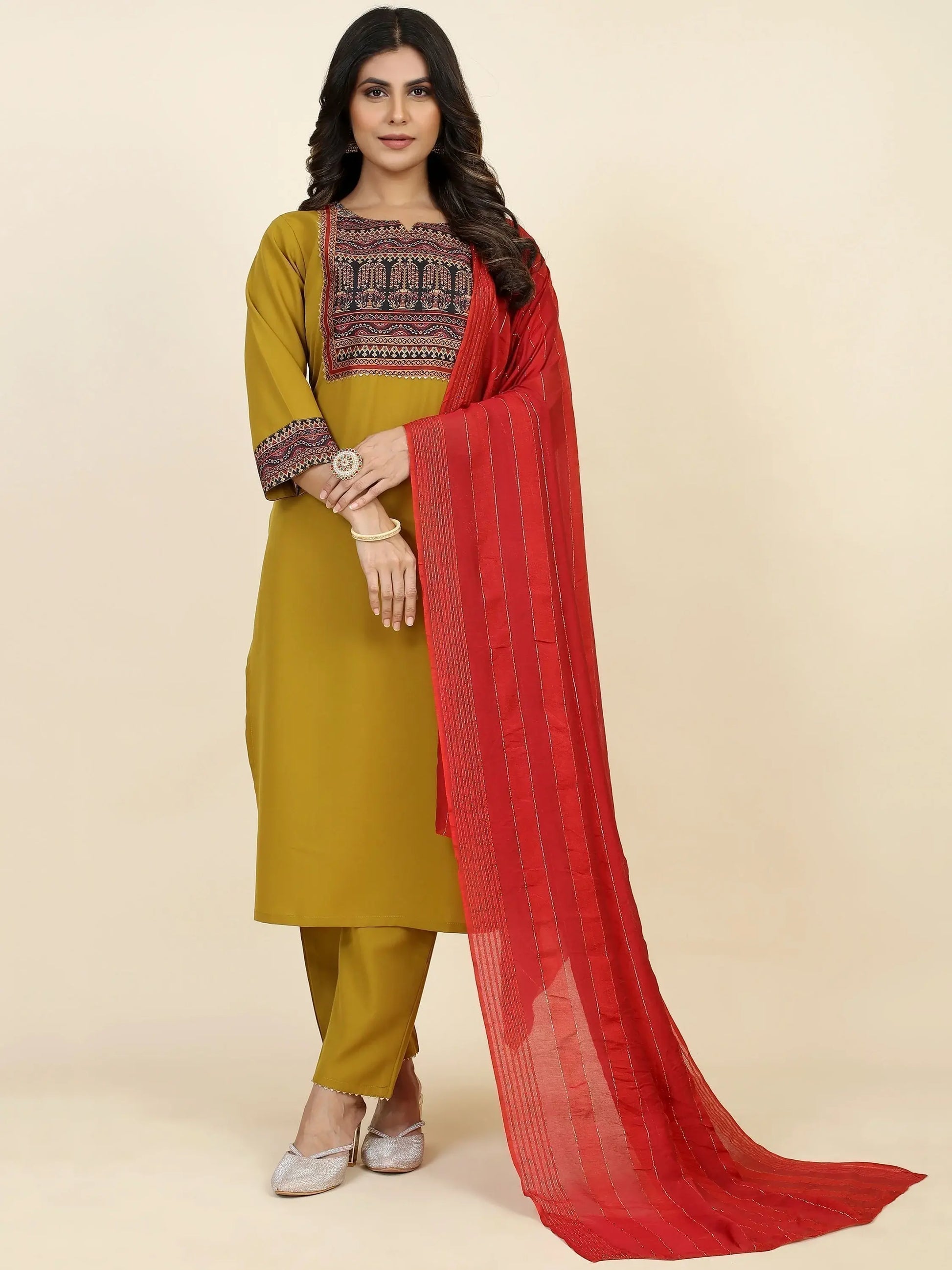 Amazing Mustard Yellow Digital Printed Crepe Pant Suit With Dupatta - Zeel Clothing