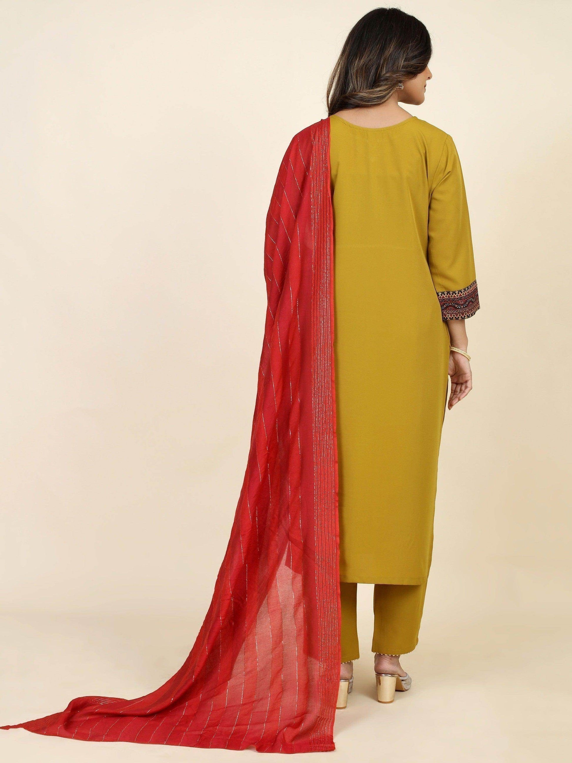 Amazing Mustard Yellow Digital Printed Crepe Pant Suit With Dupatta - Zeel Clothing