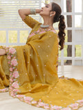Amazing Mustard Yellow Embroidered Silk Party Wear Saree - Zeel Clothing
