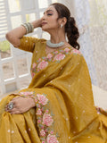 Amazing Mustard Yellow Embroidered Silk Party Wear Saree - Zeel Clothing