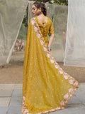 Amazing Mustard Yellow Embroidered Silk Party Wear Saree - Zeel Clothing
