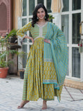 Amazing Mustard Yellow Floral Printed Cotton Side Cut Anarkali Suit - Zeel Clothing