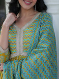 Amazing Mustard Yellow Floral Printed Cotton Side Cut Anarkali Suit - Zeel Clothing