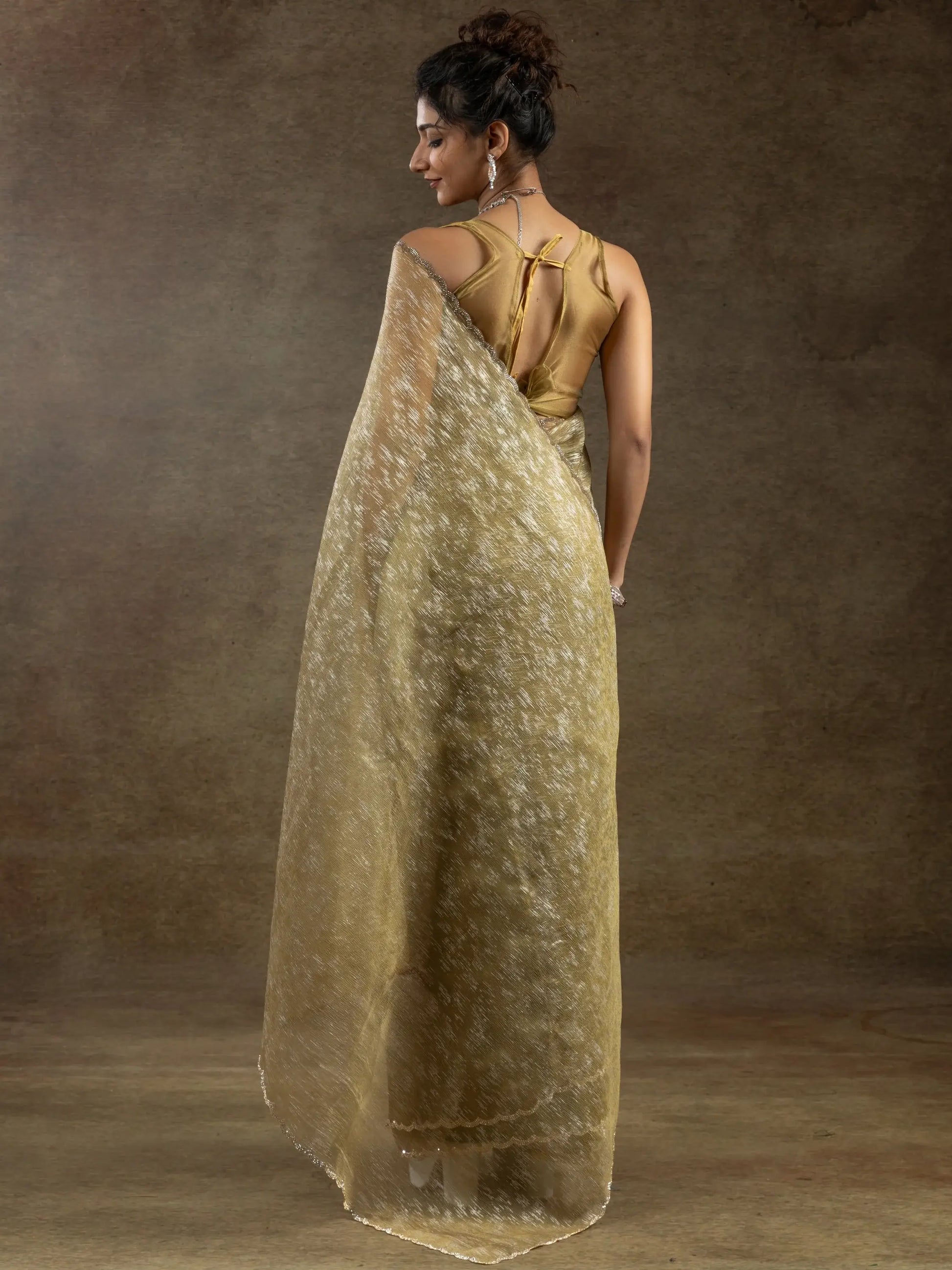 Amazing Mustard Yellow Zari Weaving Organza Festive Wear Pre-Stitched Saree - Zeel Clothing