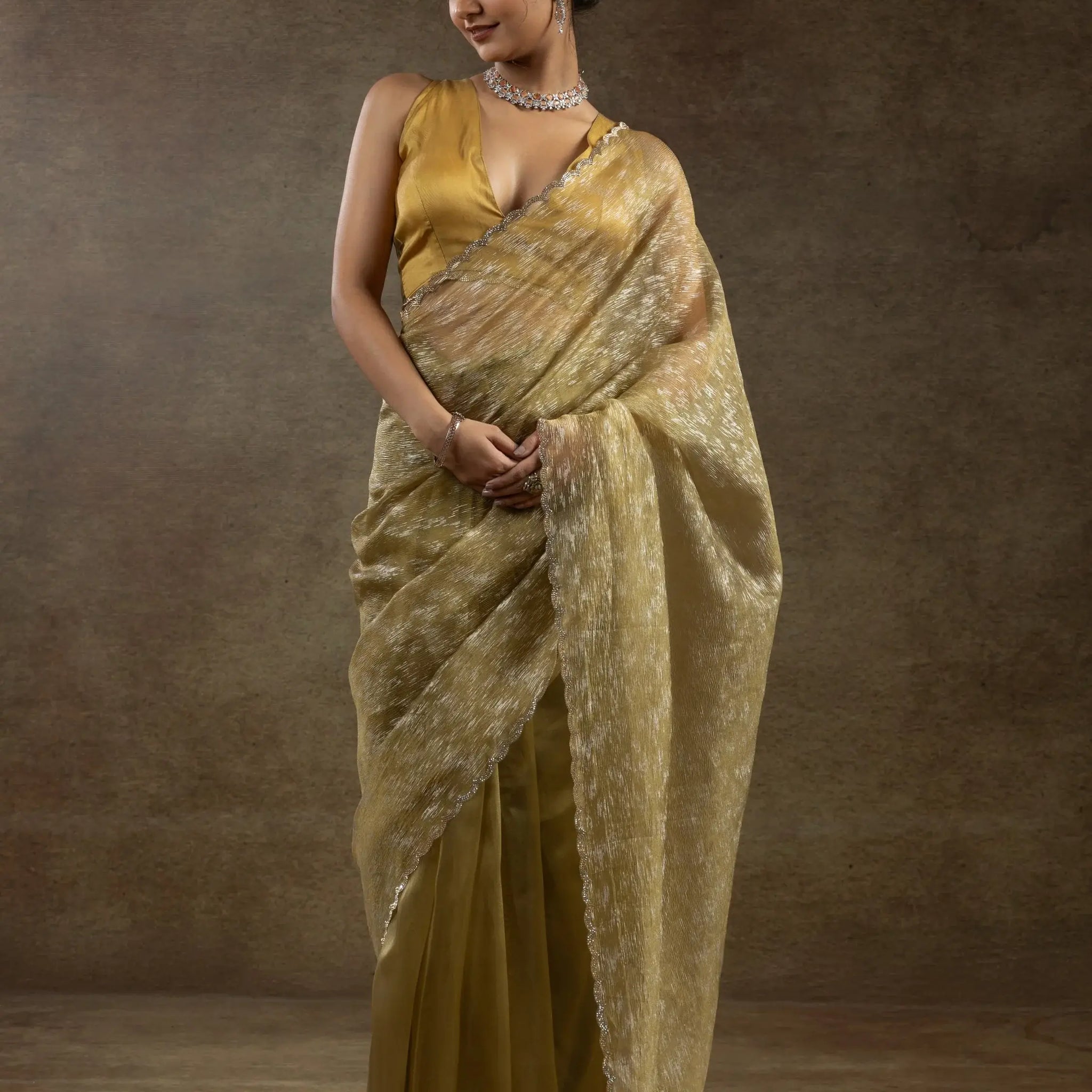 Amazing Mustard Yellow Zari Weaving Organza Festive Wear Pre-Stitched Saree - Zeel Clothing