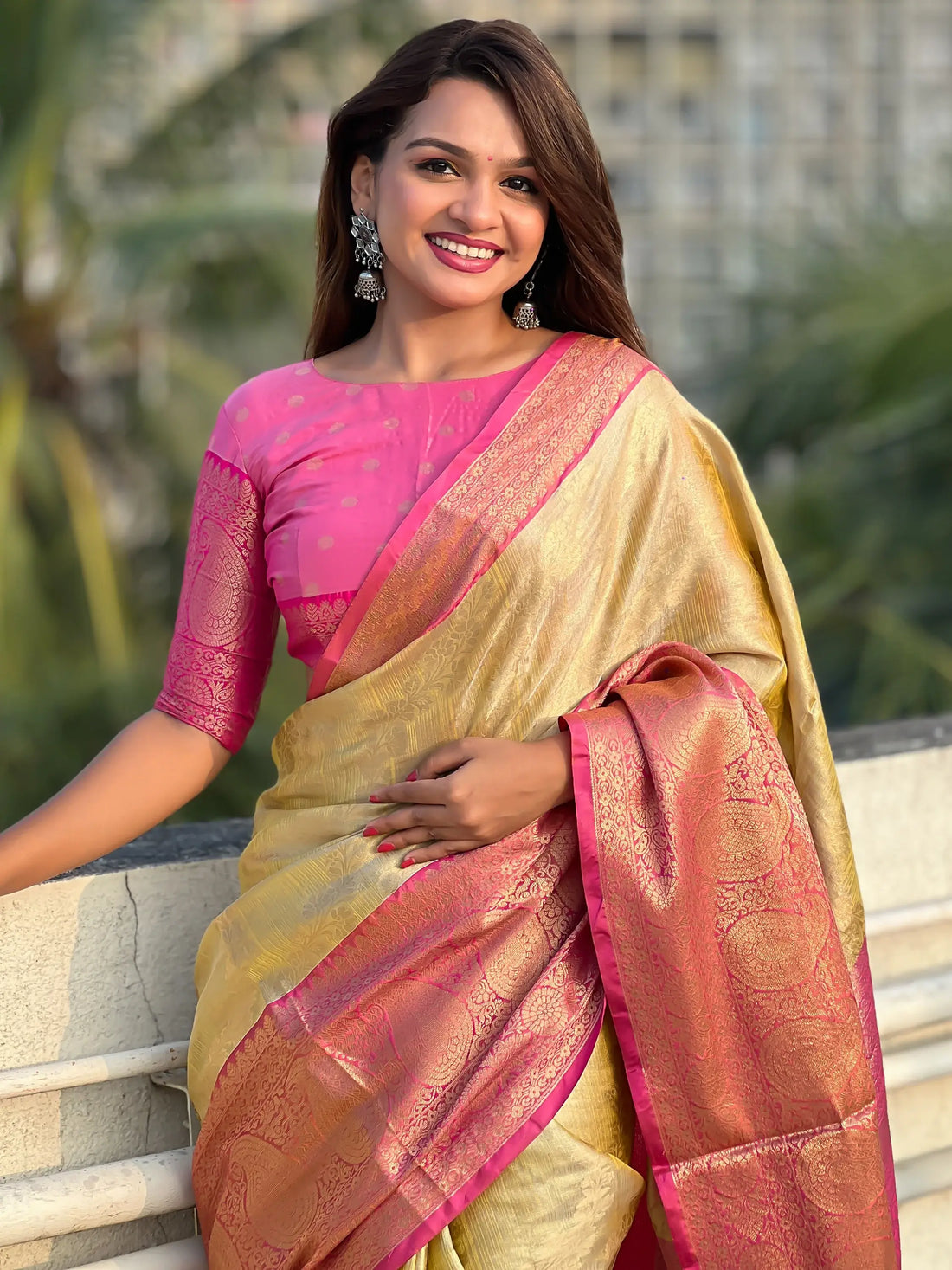 Amazing Mustard Yellow Zari Weaving Tissue Silk Haldi Wear Saree - Zeel Clothing