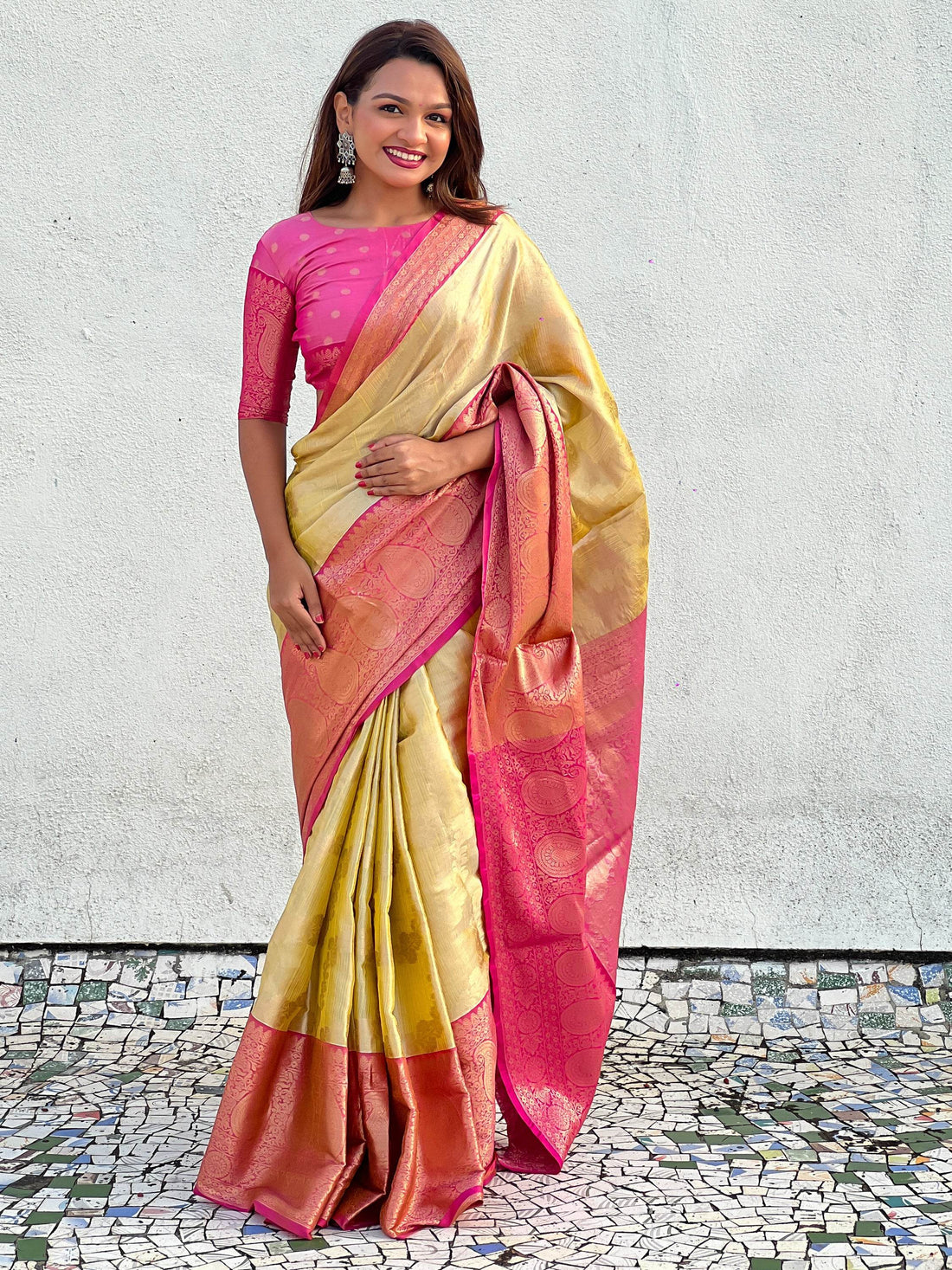 Amazing Mustard Yellow Zari Weaving Tissue Silk Haldi Wear Saree - Zeel Clothing