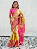Amazing Mustard Yellow Zari Weaving Tissue Silk Haldi Wear Saree - Zeel Clothing