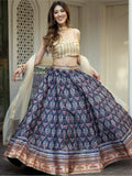 Amazing Navy Blue Digital Printed Art Silk Sangeet Wear Lehenga Choli - Zeel Clothing
