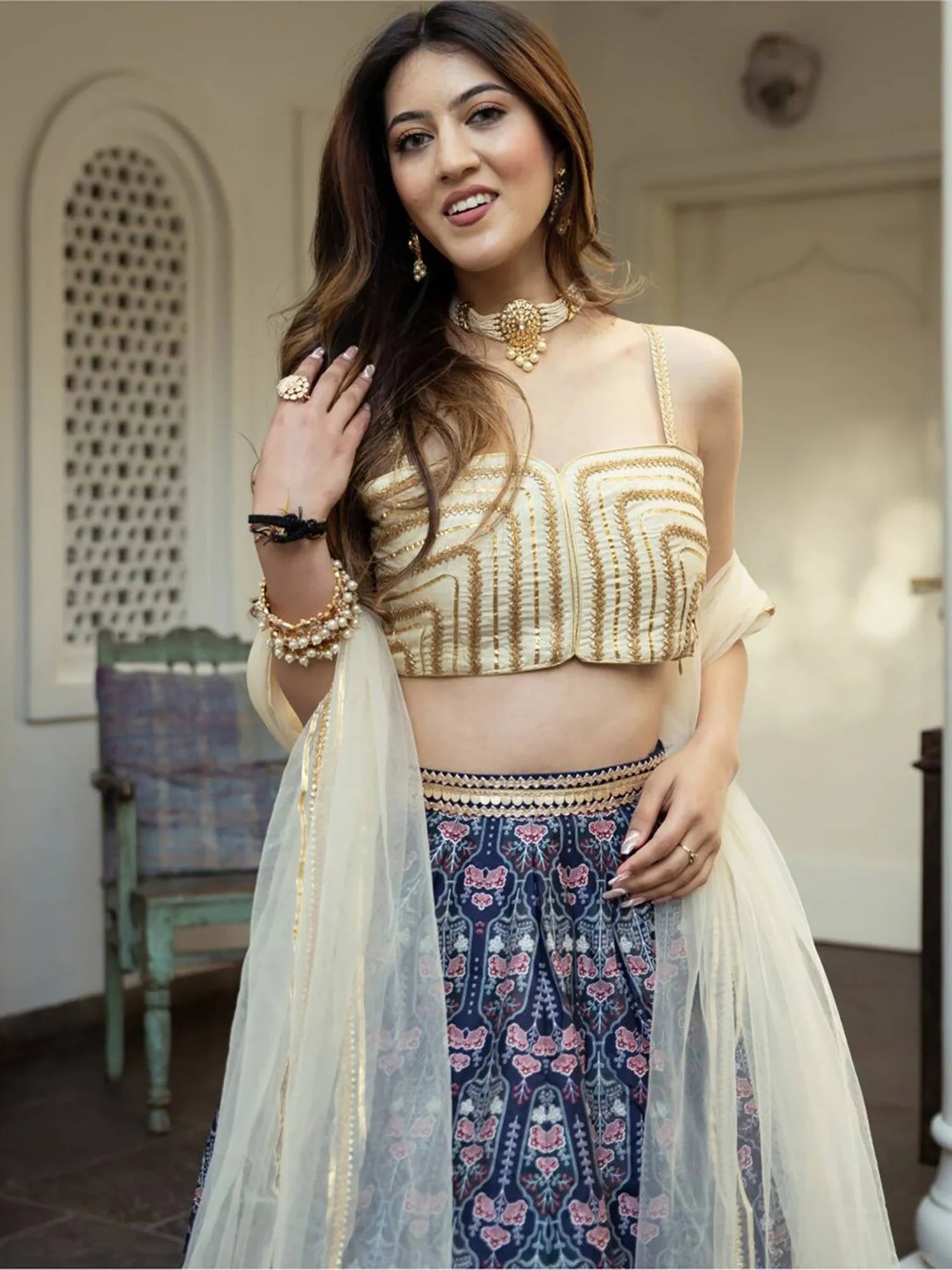 Amazing Navy Blue Digital Printed Art Silk Sangeet Wear Lehenga Choli - Zeel Clothing