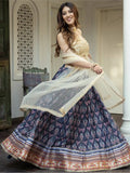 Amazing Navy Blue Digital Printed Art Silk Sangeet Wear Lehenga Choli - Zeel Clothing