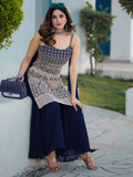 Amazing Navy Blue Embroidered Georgette Event Wear Sharara Suit - Zeel Clothing