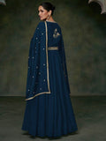 Amazing Navy-Blue Embroidered Silk Wedding Wear Gown With Dupatta - Zeel Clothing
