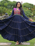 Amazing Navy Blue Kutchi Work Rayon Navratri Special Gown - Zeel Clothing