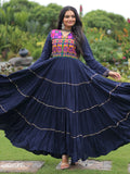 Amazing Navy Blue Kutchi Work Rayon Navratri Special Gown - Zeel Clothing