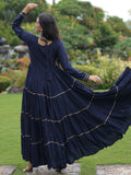 Amazing Navy Blue Kutchi Work Rayon Navratri Special Gown - Zeel Clothing