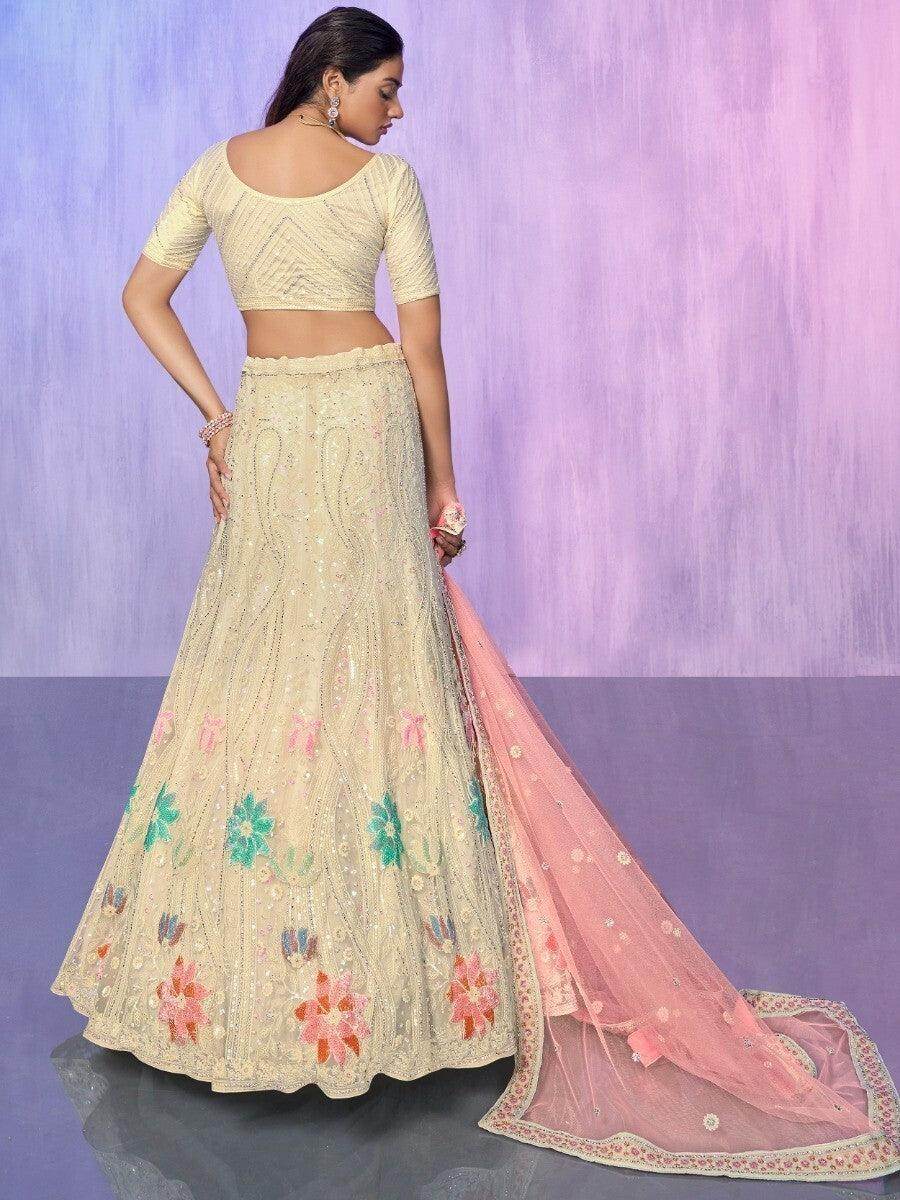 Amazing Off-White Embroidered Net Lehenga Choli With Dupatta - Zeel Clothing