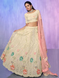 Amazing Off-White Embroidered Net Lehenga Choli With Dupatta - Zeel Clothing