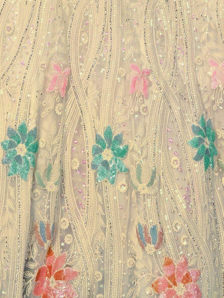 Amazing Off-White Embroidered Net Lehenga Choli With Dupatta - Zeel Clothing