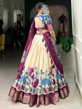 Amazing Off-White Kalamkari Printed Silk Traditional Lehenga Choli - Zeel Clothing