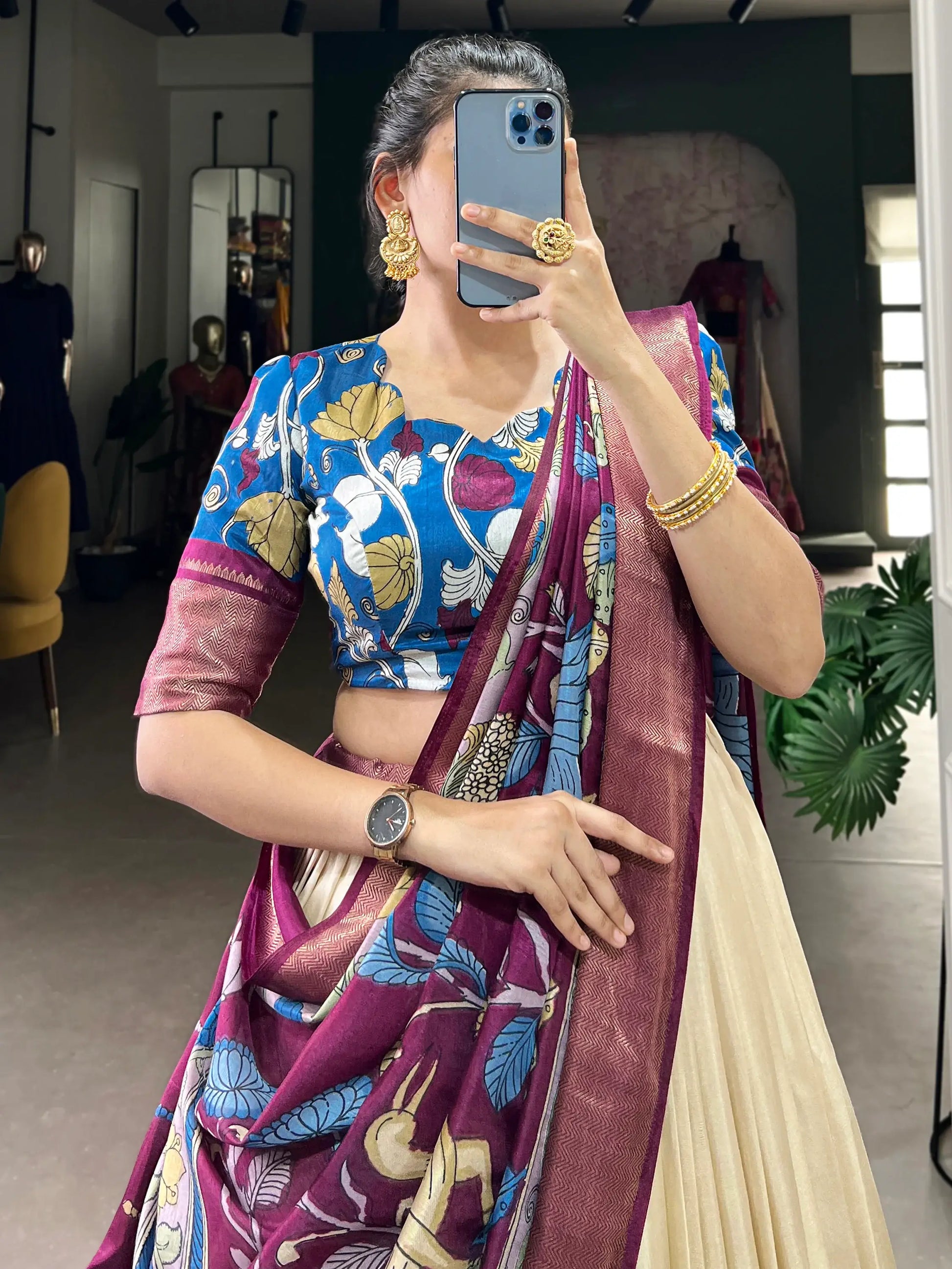 Amazing Off-White Kalamkari Printed Silk Traditional Lehenga Choli - Zeel Clothing