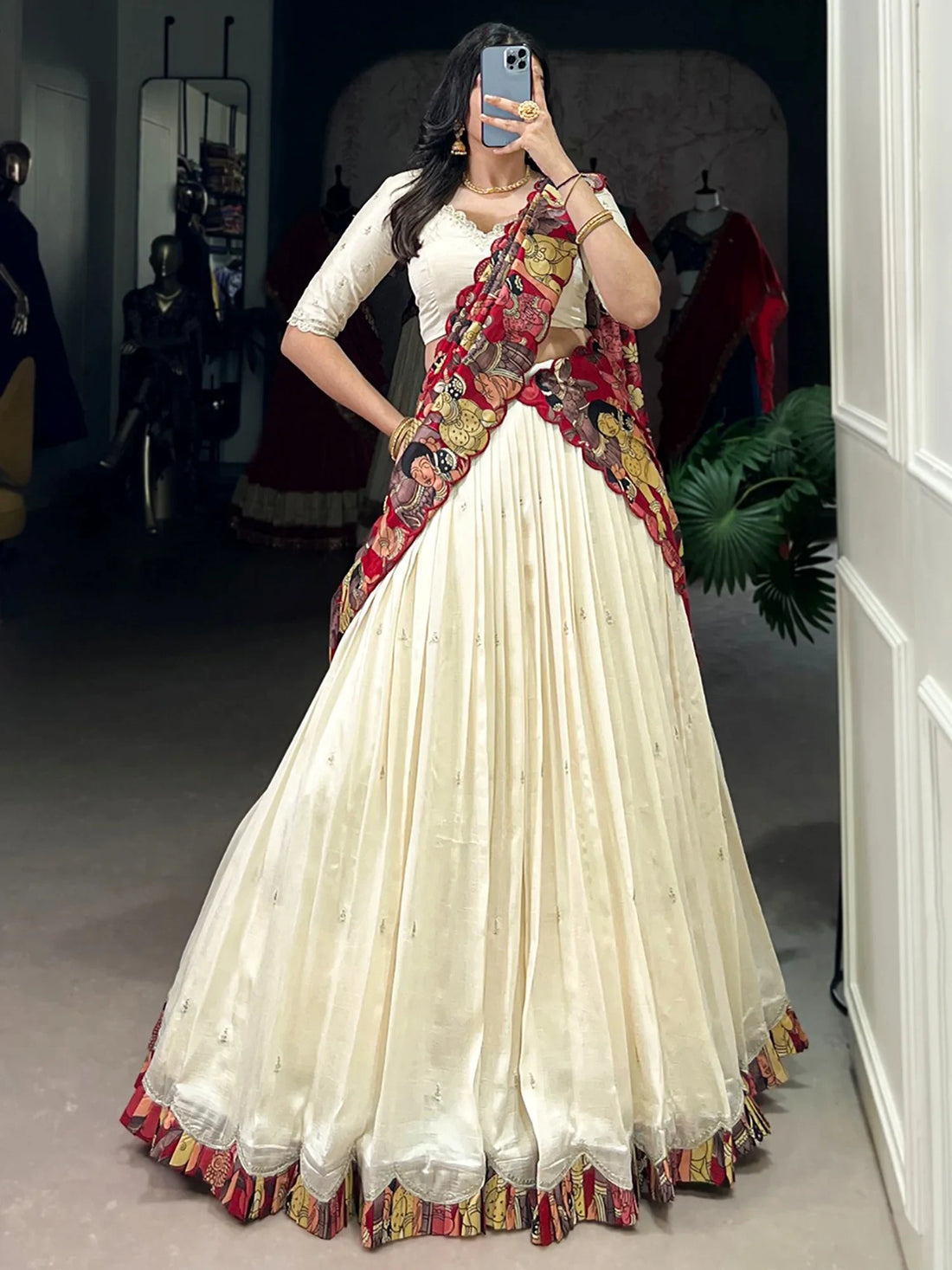 Amazing Off White Sequins Silk Festive Wear Lehenga Choli With Dupatta