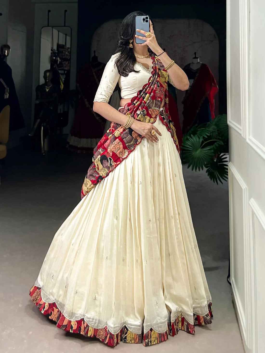 Amazing Off White Sequins Silk Festive Wear Lehenga Choli With Dupatta