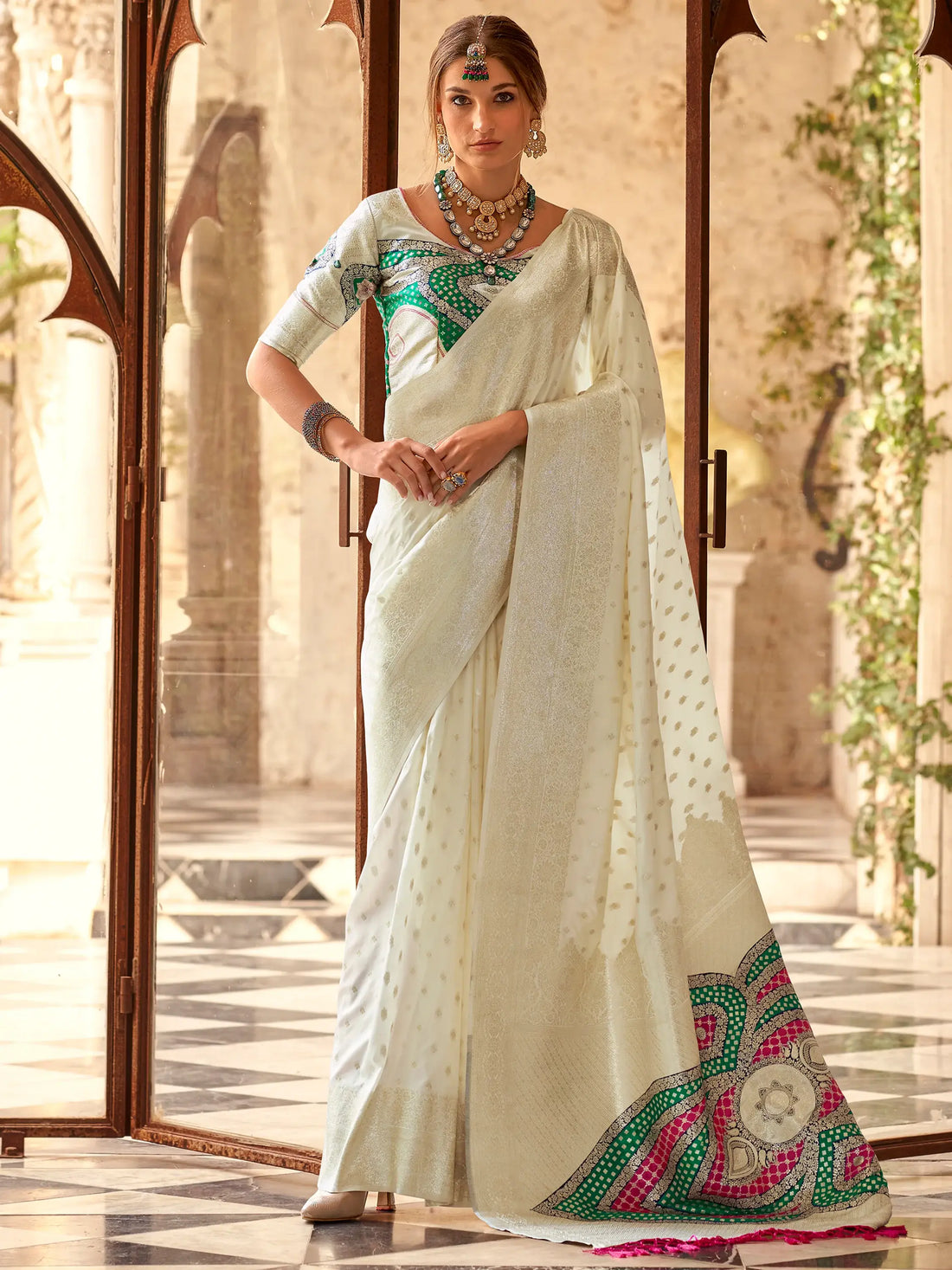 Amazing Off-White Zari Weaving Silk Traditional Saree With Blouse - Zeel Clothing