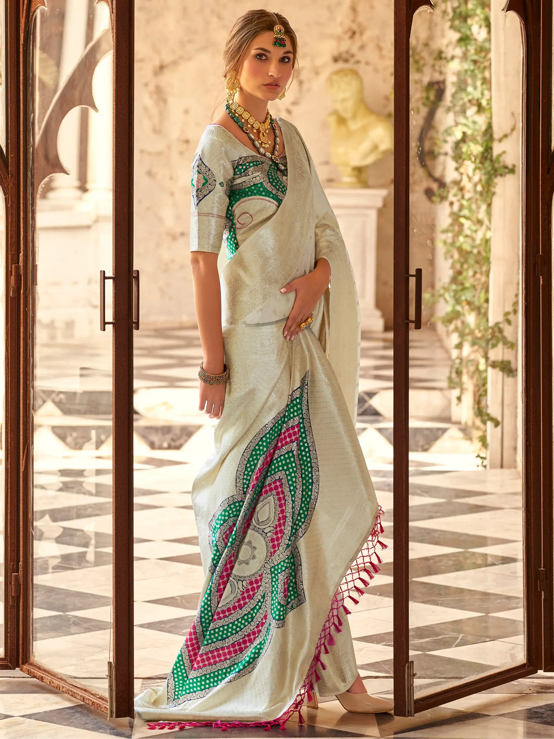 Amazing Off-White Zari Weaving Silk Traditional Saree With Blouse - Zeel Clothing