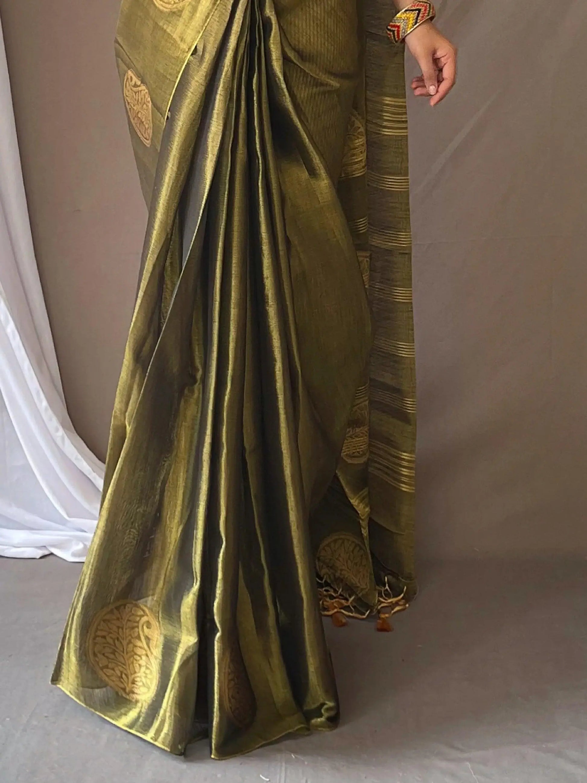 Amazing Olive Green Zari Weaving Tissue Silk Mehendi Wear Saree - Zeel Clothing