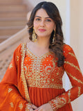 Amazing Orange Sequins Organza Engagement Wear Gown With Dupatta - Zeel Clothing