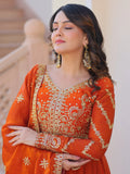 Amazing Orange Sequins Organza Engagement Wear Gown With Dupatta - Zeel Clothing