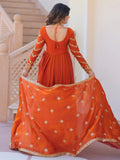 Amazing Orange Sequins Organza Engagement Wear Gown With Dupatta - Zeel Clothing