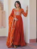 Amazing Orange Sequins Organza Engagement Wear Gown With Dupatta - Zeel Clothing
