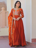 Amazing Orange Sequins Organza Engagement Wear Gown With Dupatta - Zeel Clothing