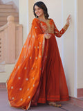 Amazing Orange Sequins Organza Engagement Wear Gown With Dupatta - Zeel Clothing