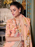 Amazing Peach Floral Printed Georgette Festive Wear Saree With Blouse - Zeel Clothing